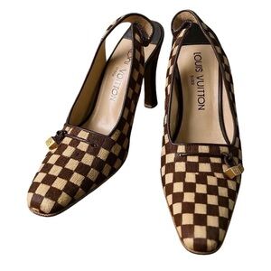 Louis Vuitton Damier Pony Hair Slingback Heels 37.5